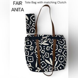 Fair Anita - NWT - Navy Blue and White Floral Tote Bag with Matching Clutch